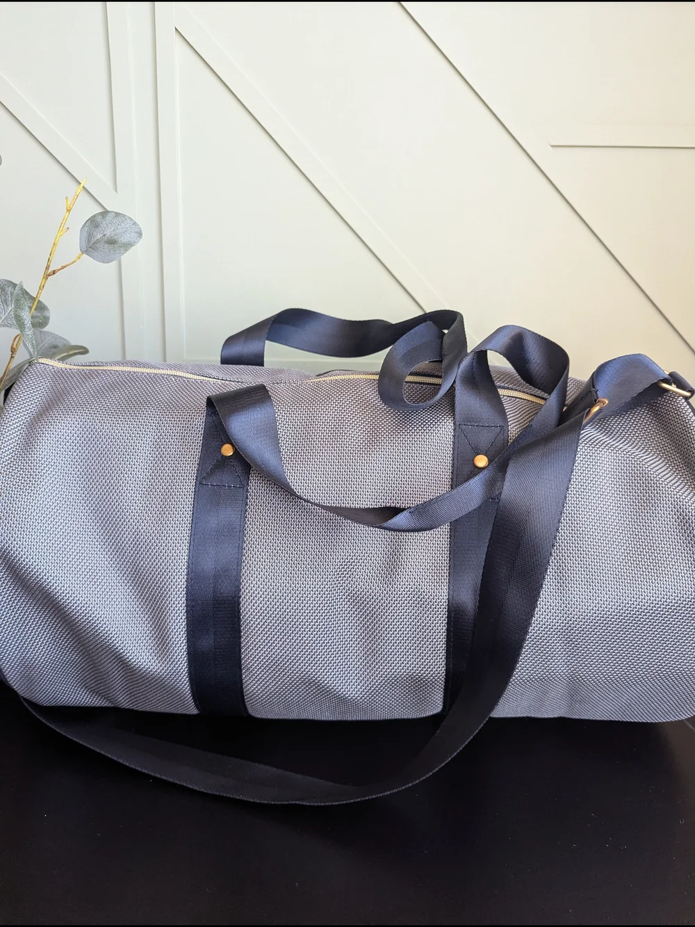 Azzaro Parfums Gray and Navy Seersucker Duffle Bag